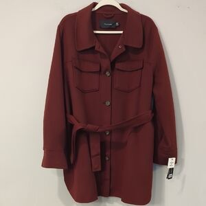 NWT Tahari Jacket Barn Coat Wool Blend Brown Long Belted size XXL